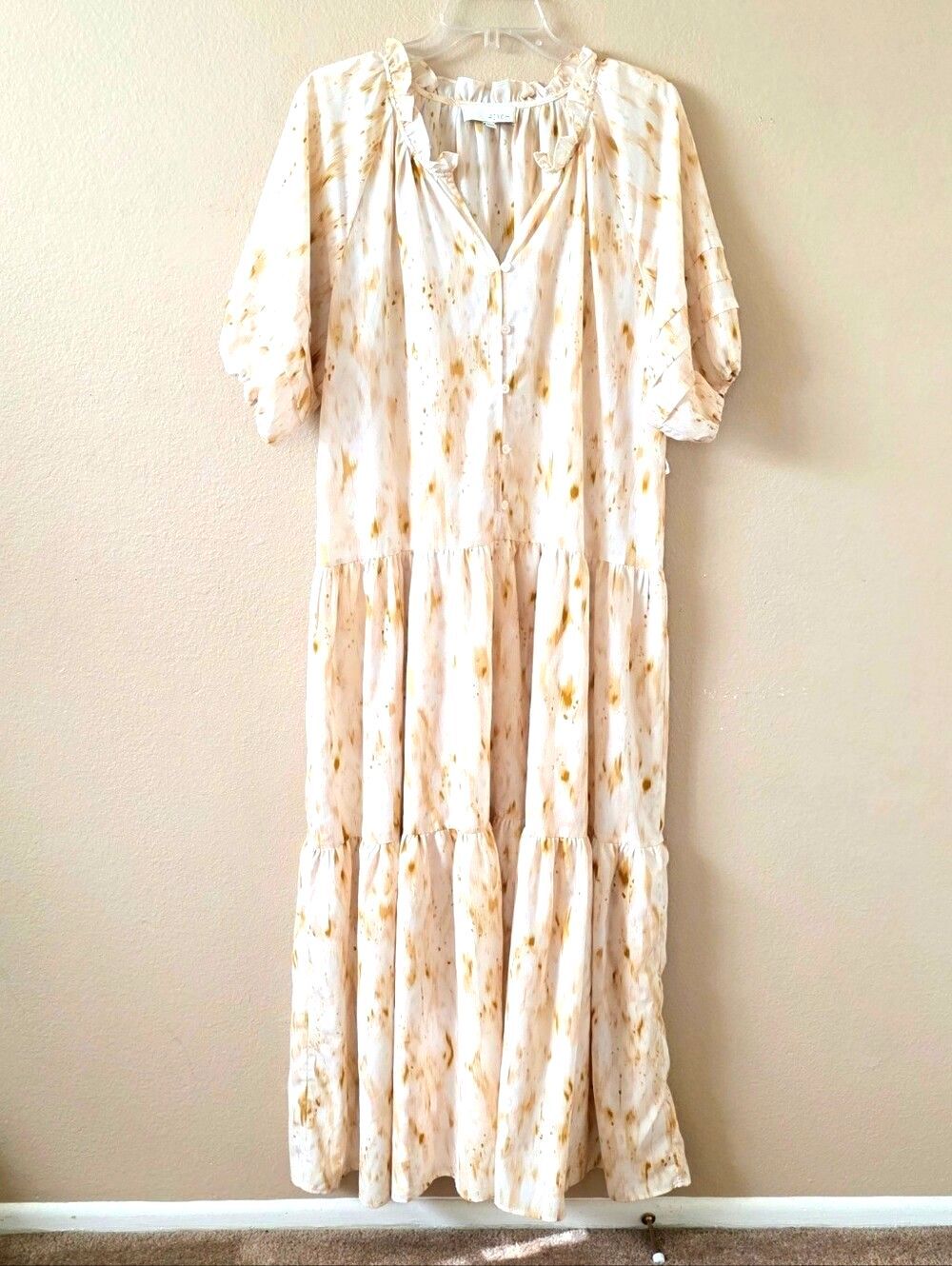 PINCH Catarina Yellow Ruffle Neck Tiered Midi Dress - Size Medium